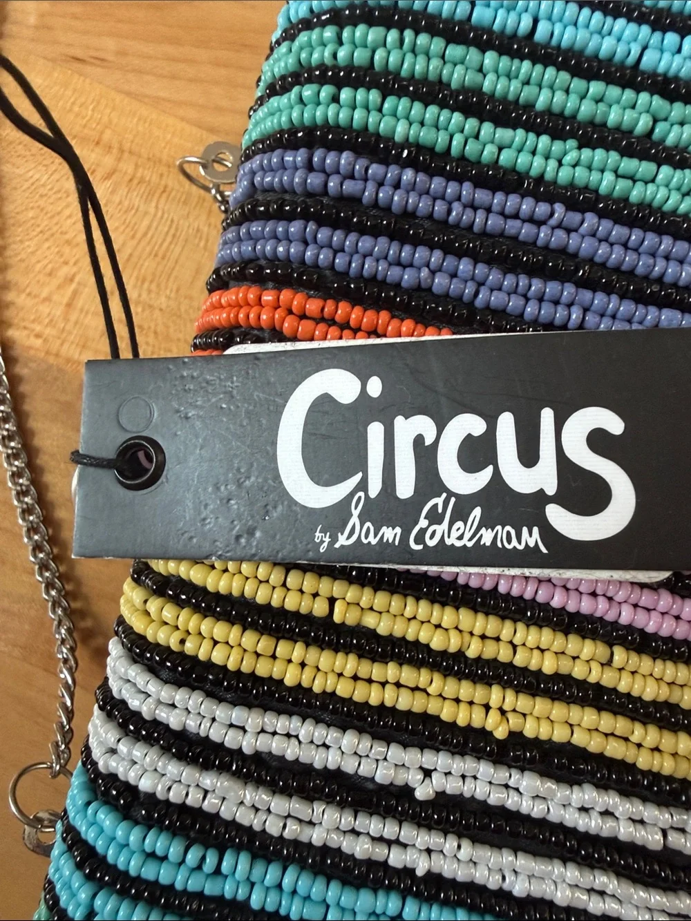 Circus by Sam Edelman Multicolor Beaded Stripe Wristlet with Silver Chain